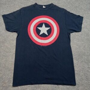 Captain America Shirt Mens Medium Navy Blue Shield Graphic Marvel Avengers‎ Tee